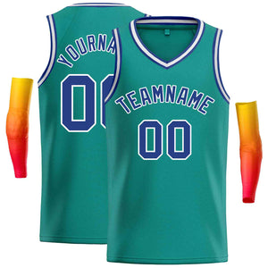 Custom Teal Blue-White Classic Tops Men Casual Basketball Jersey