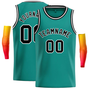 Custom Teal Black-White Classic Tops Casual Basketball Jersey