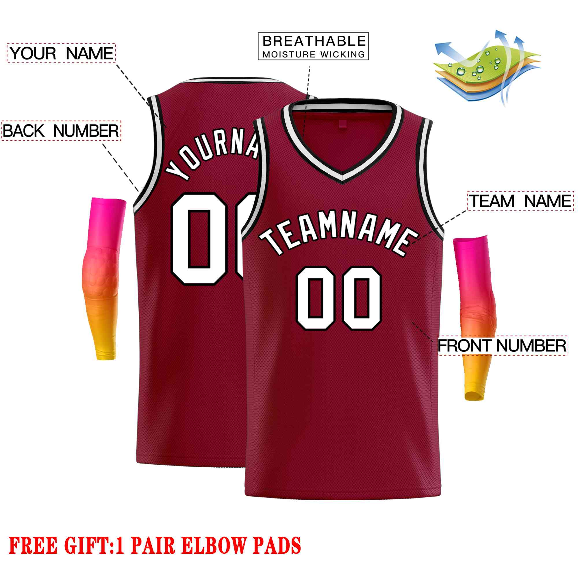 Custom Basketball Jersey - Front and Back (Maroon, Medium - 1 Side Only)