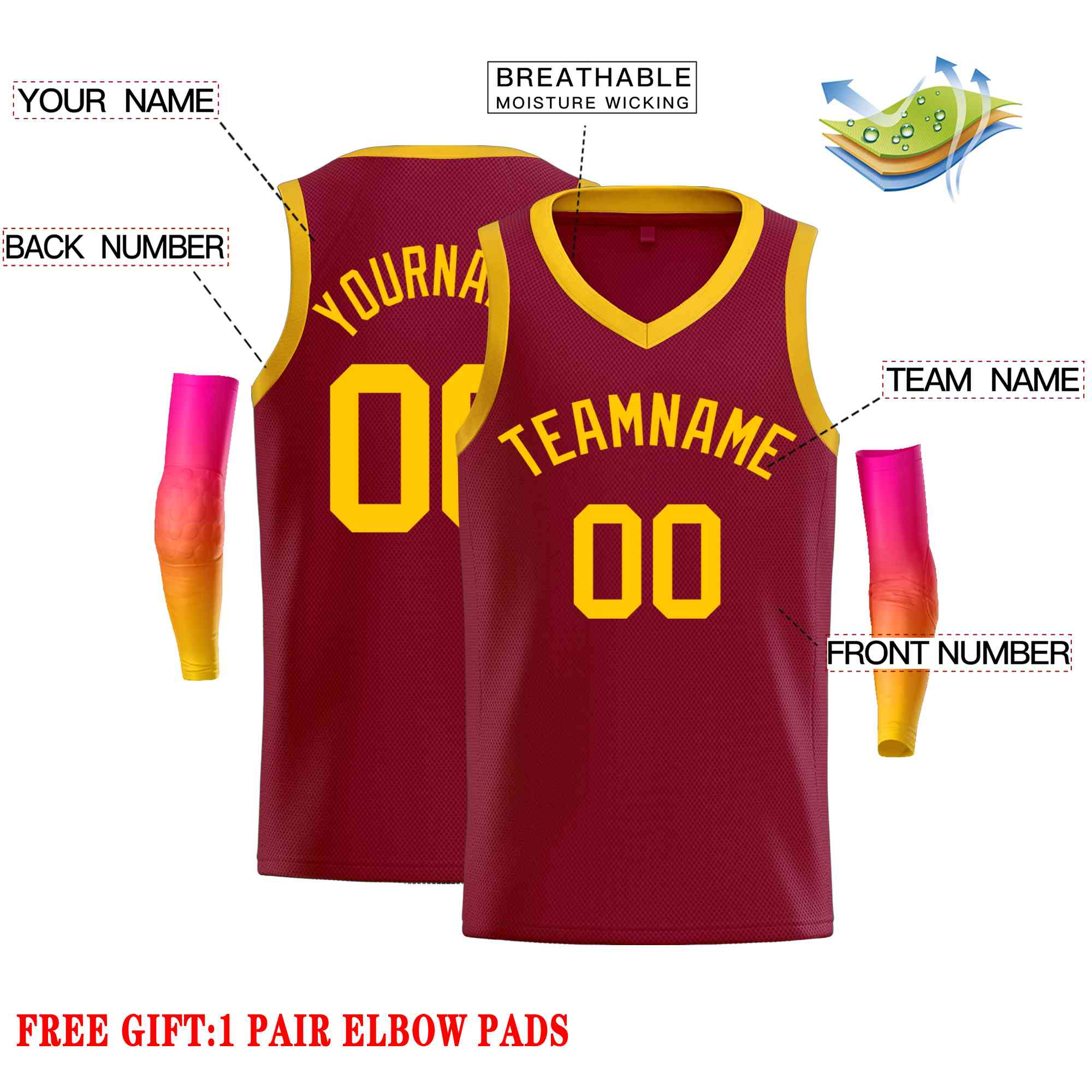 Custom Maroon Yellow-Classic Tops Men Casual Basketball Jersey