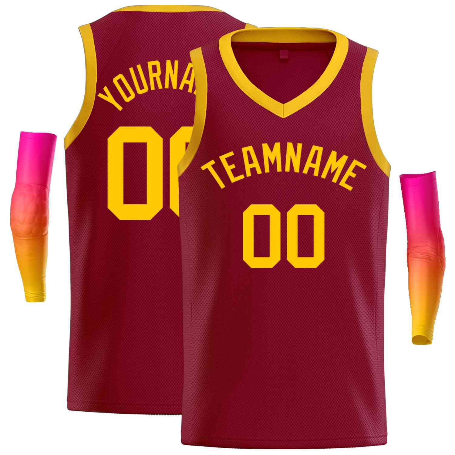 Custom Maroon Yellow-Classic Tops Men Casual Basketball Jersey