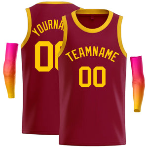 Maillot de basket-ball décontracté, haut classique jaune cramoisi personnalisé