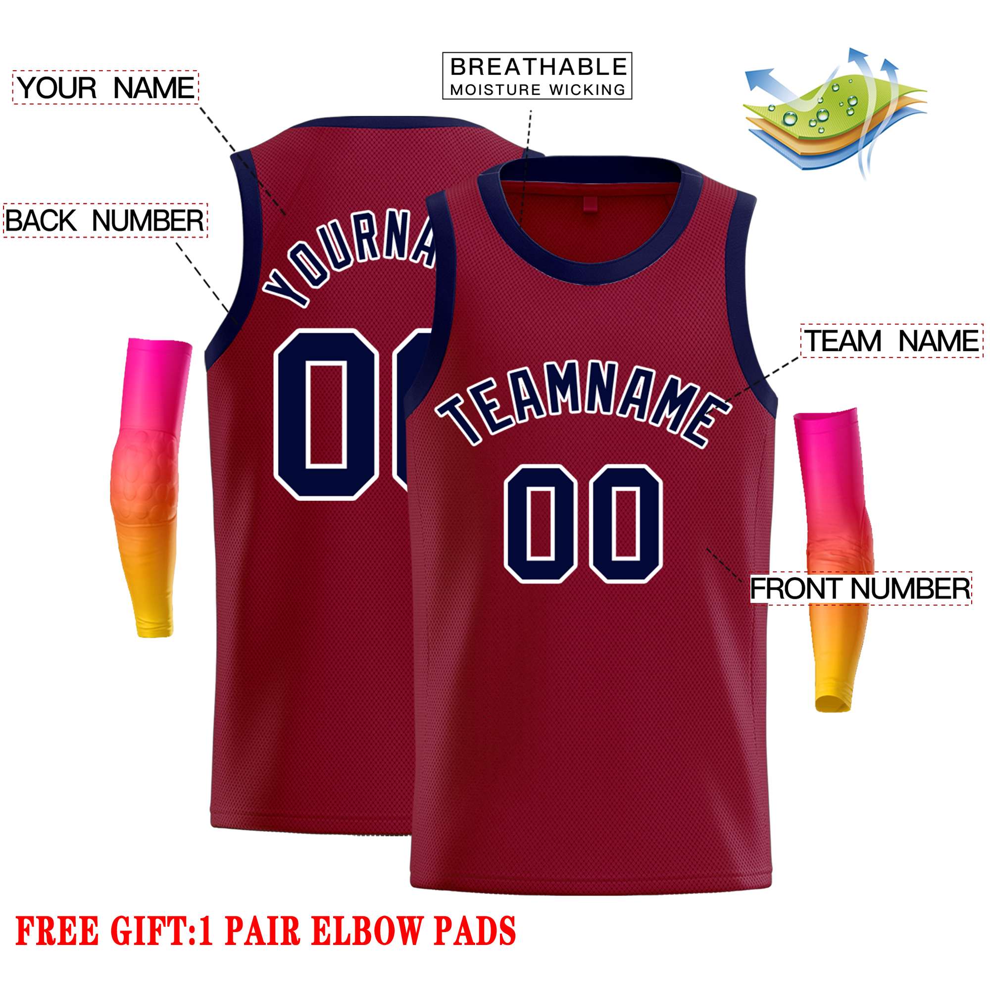 Custom Crimson Navy-White Classic Tops Casual Basketball Jersey