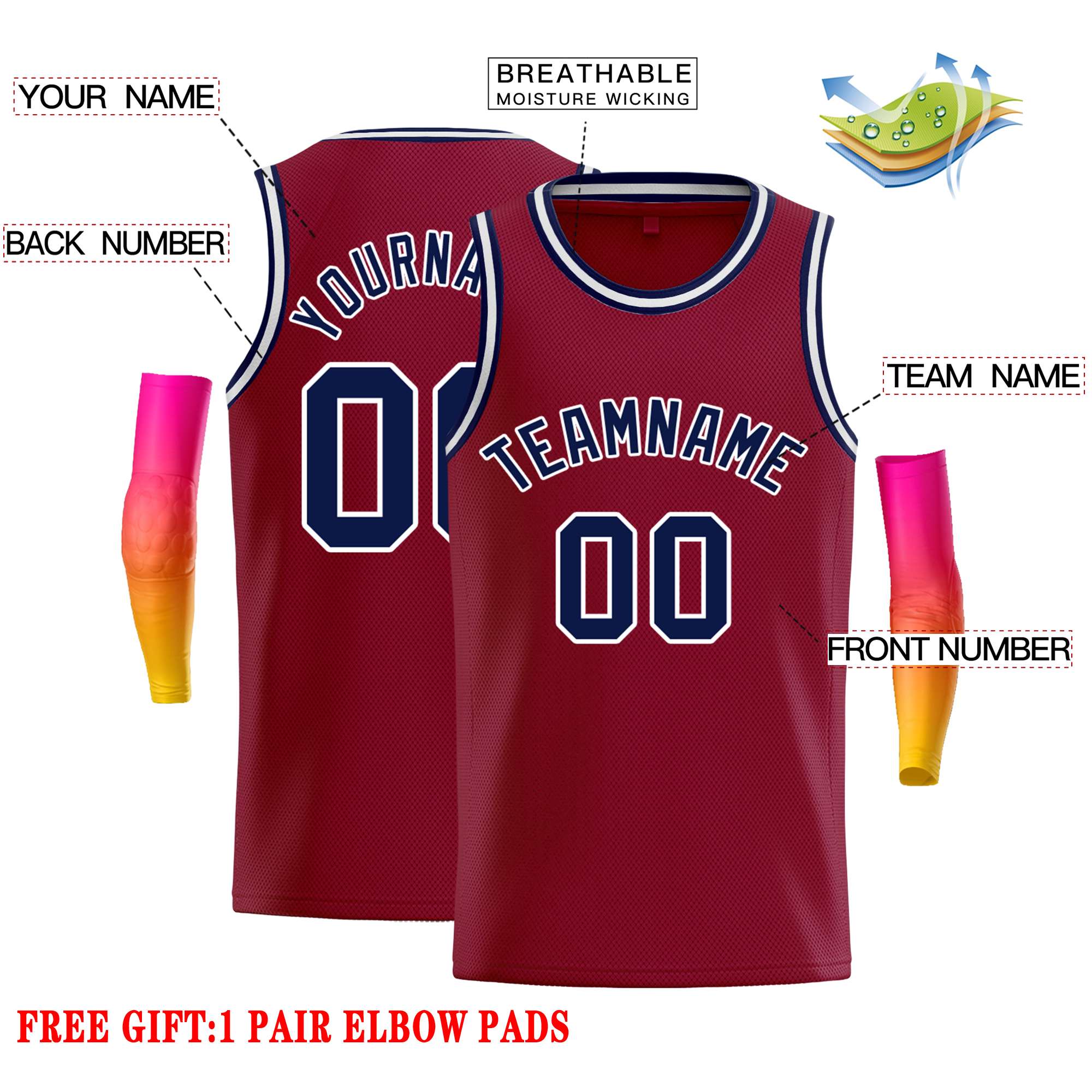 Custom Crimson Navy-White Classic Tops Casual Basketball Jersey