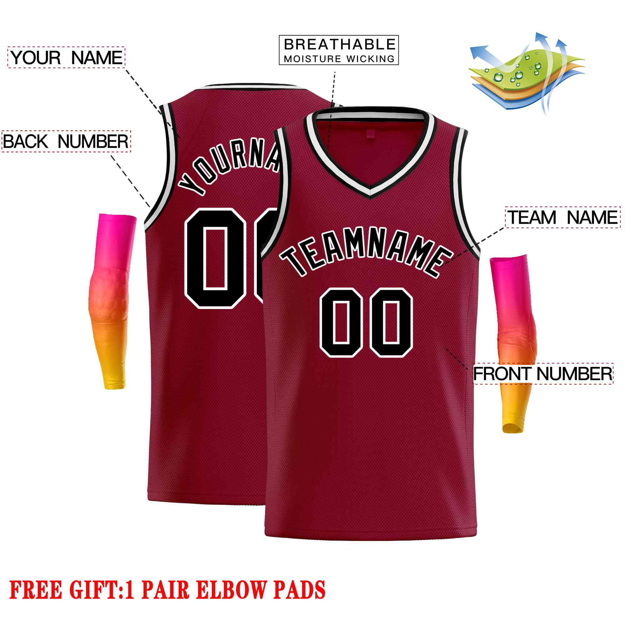 Custom Maroon Black-White Classic Tops Men Casual Basketball Jersey