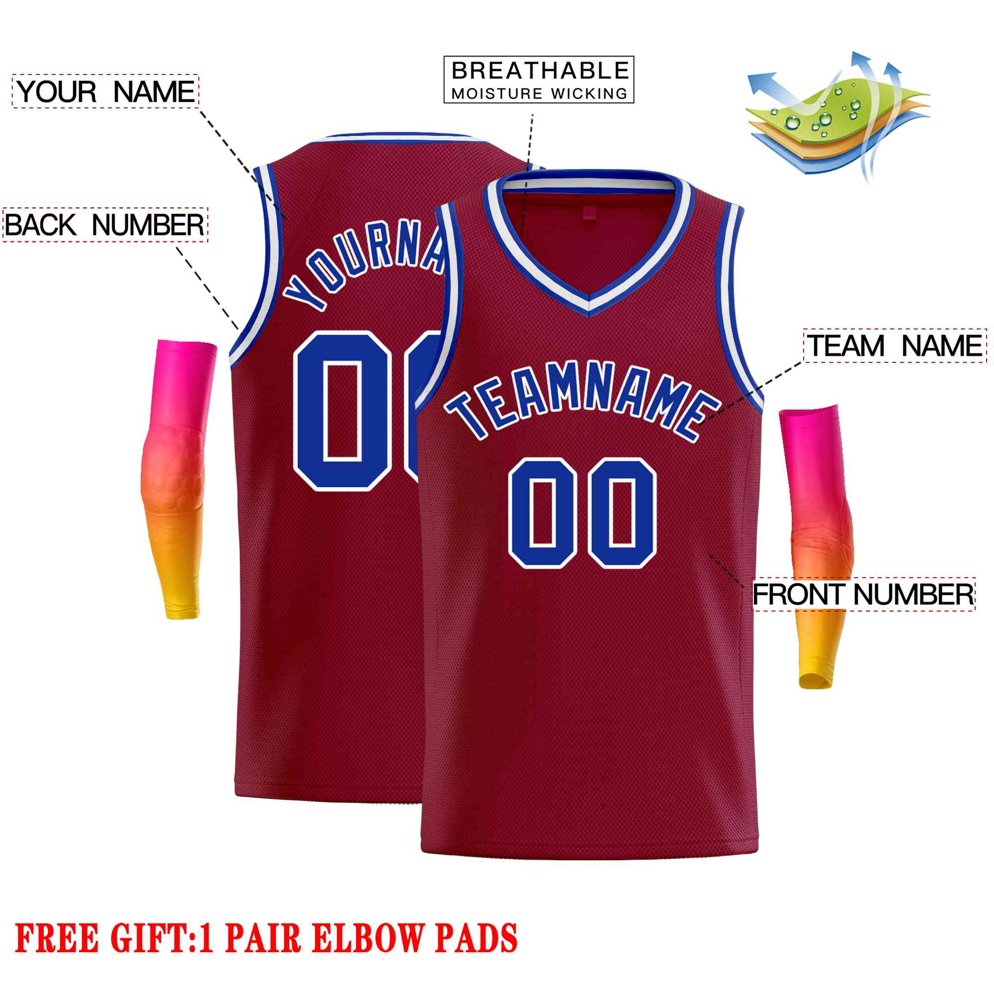 Custom Maroon Royal-White Classic Tops Men Casual Basketball Jersey