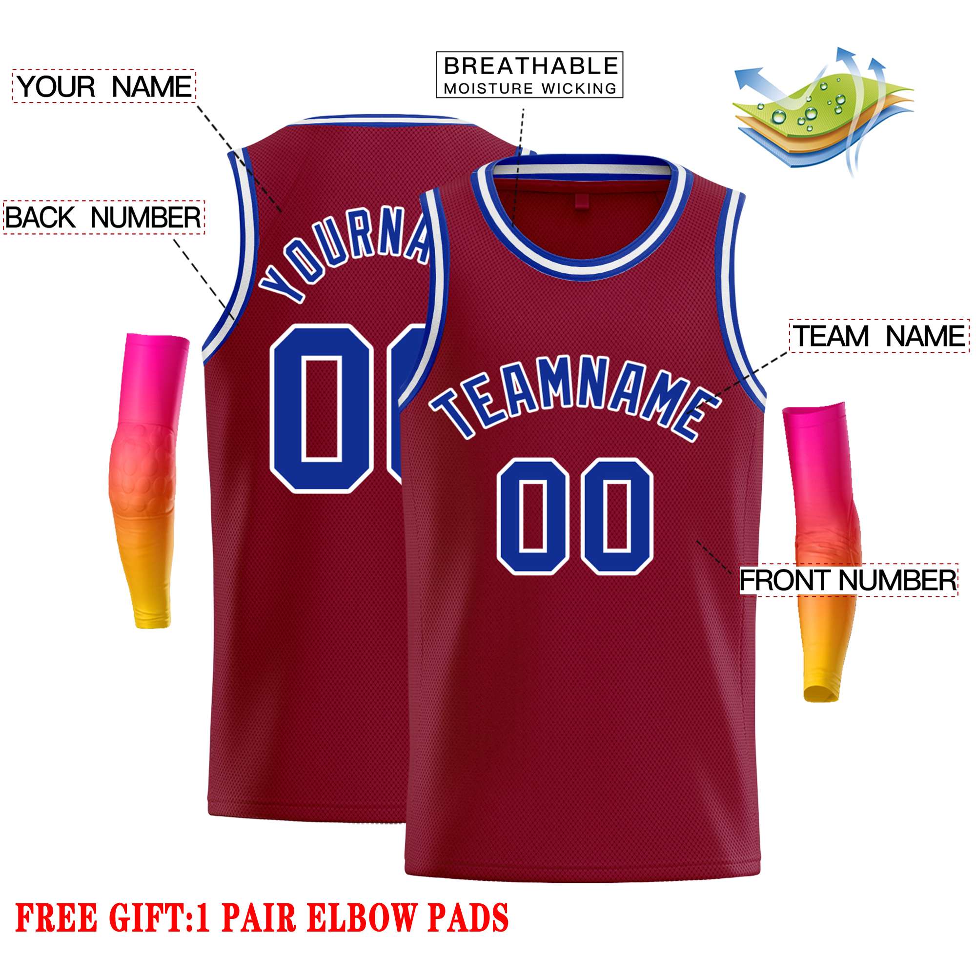 Custom Crimson Royal-White Classic Tops Casual Basketball Jersey