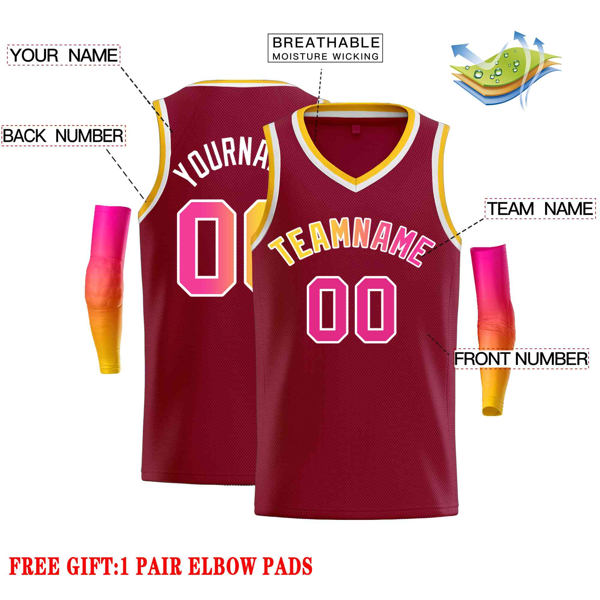 Custom Maroon Yellow-White Classic Tops Men Casual Basketball Jersey