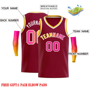 Custom Maroon Yellow-White Classic Tops Men Casual Basketball Jersey