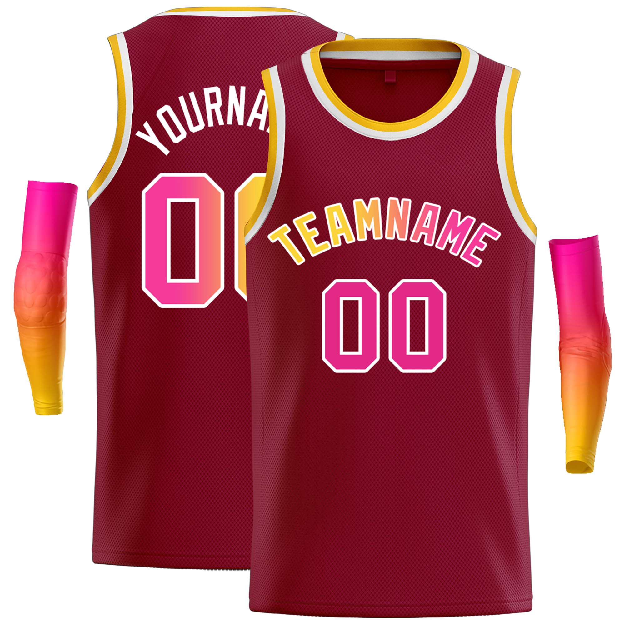 Custom Crimson Yellow-White Classic Tops Casual Basketball Jersey