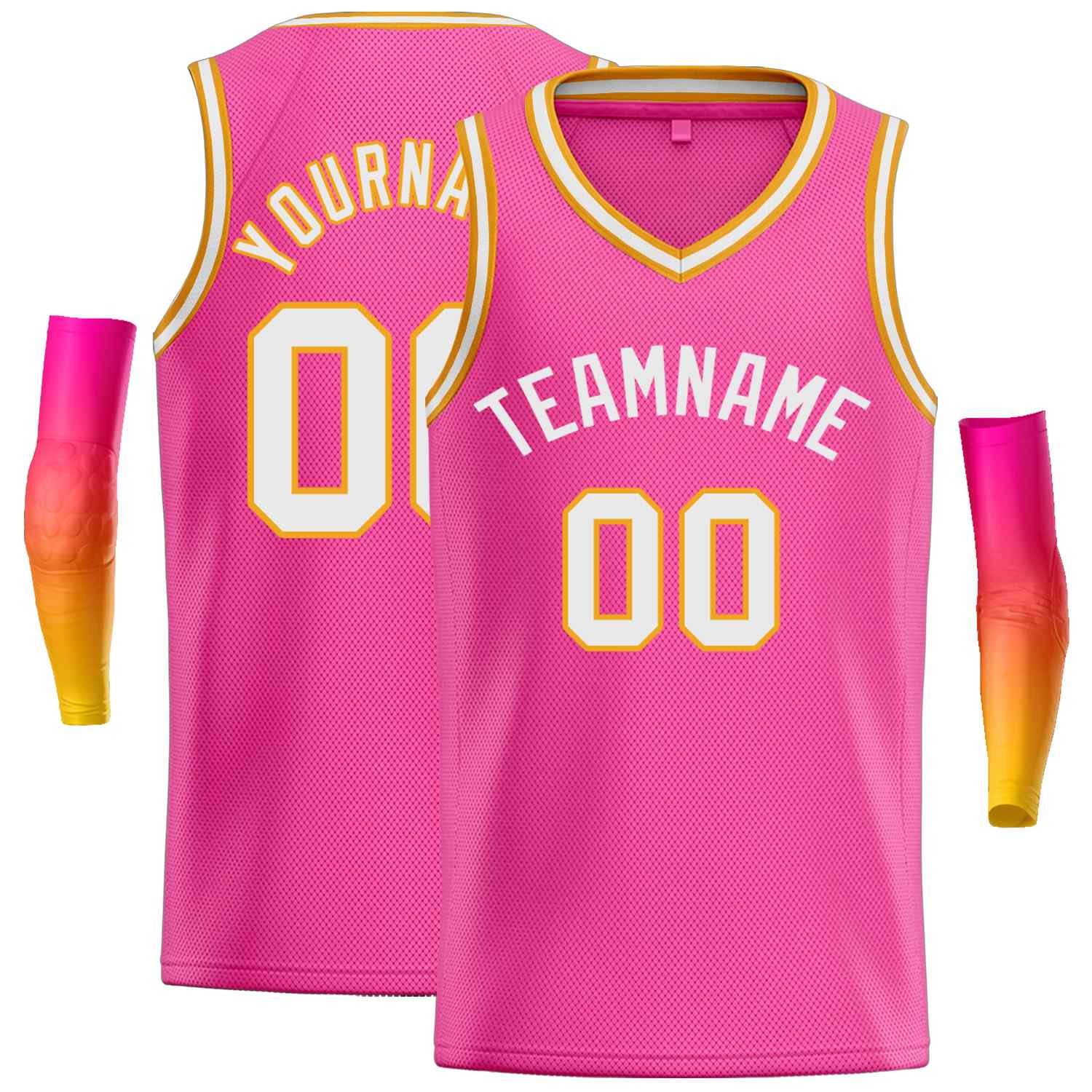 Maillot de basket-ball décontracté pour hommes, haut classique rose blanc-jaune personnalisé