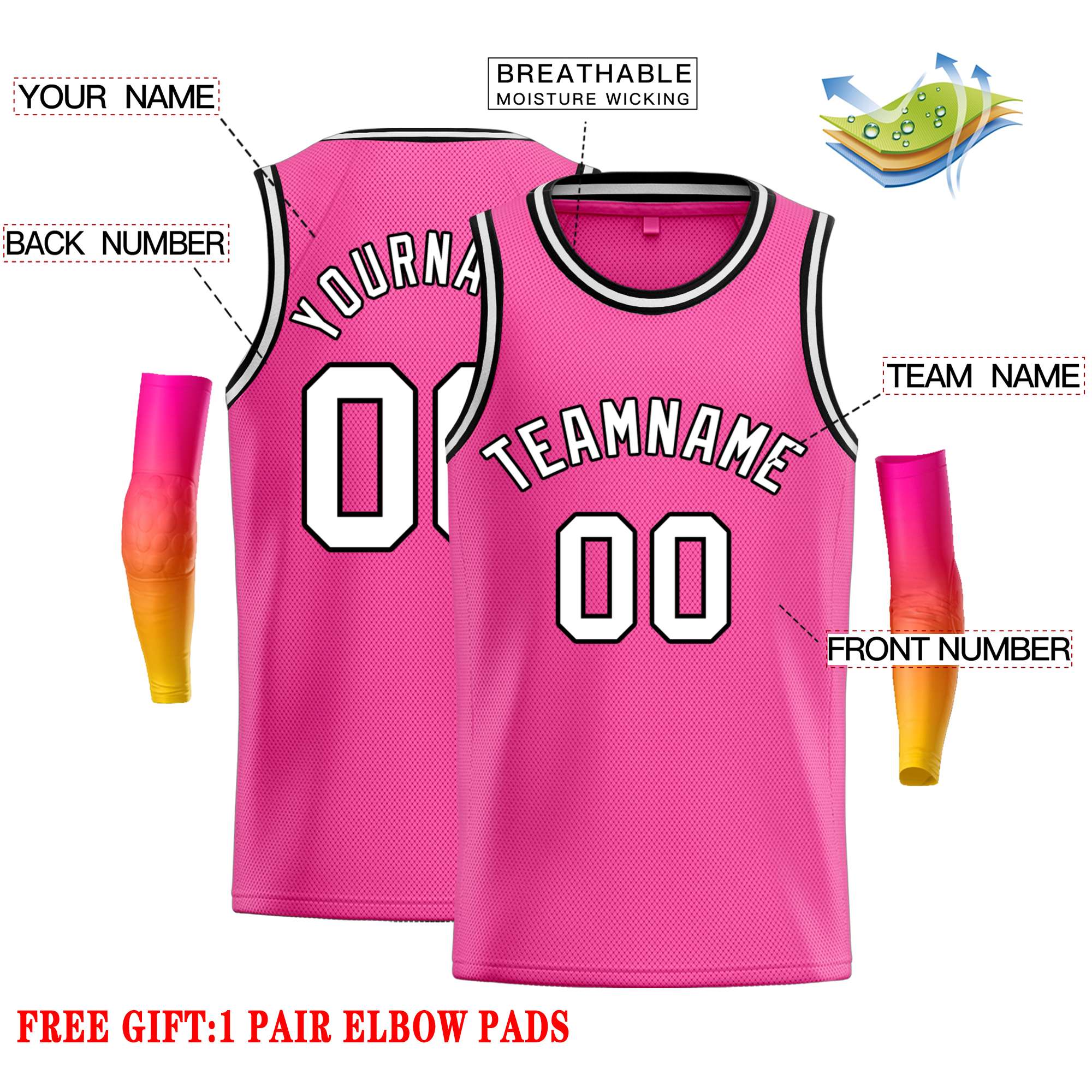 Custom Pink White-Black Classic Tops Casual Basketball Jersey