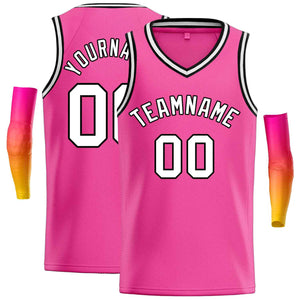 Maillot de basket-ball décontracté pour hommes, haut classique rose blanc-noir personnalisé