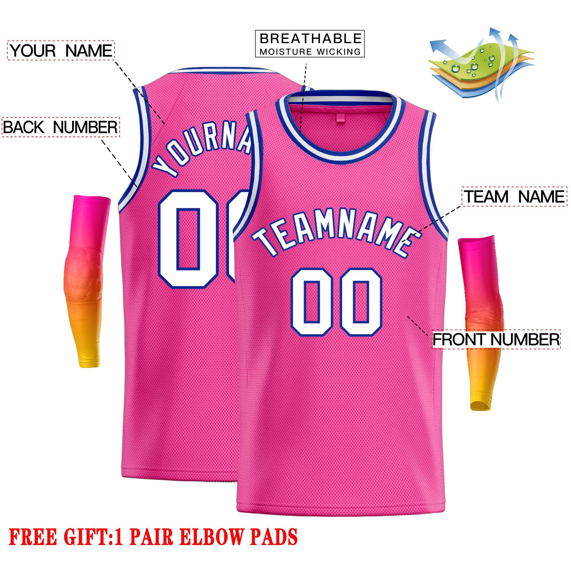 Custom Pink White-Royal Classic Tops Casual Basketball Jersey