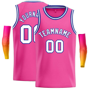 Maillot de basket-ball décontracté, haut classique rose blanc-Royal personnalisé