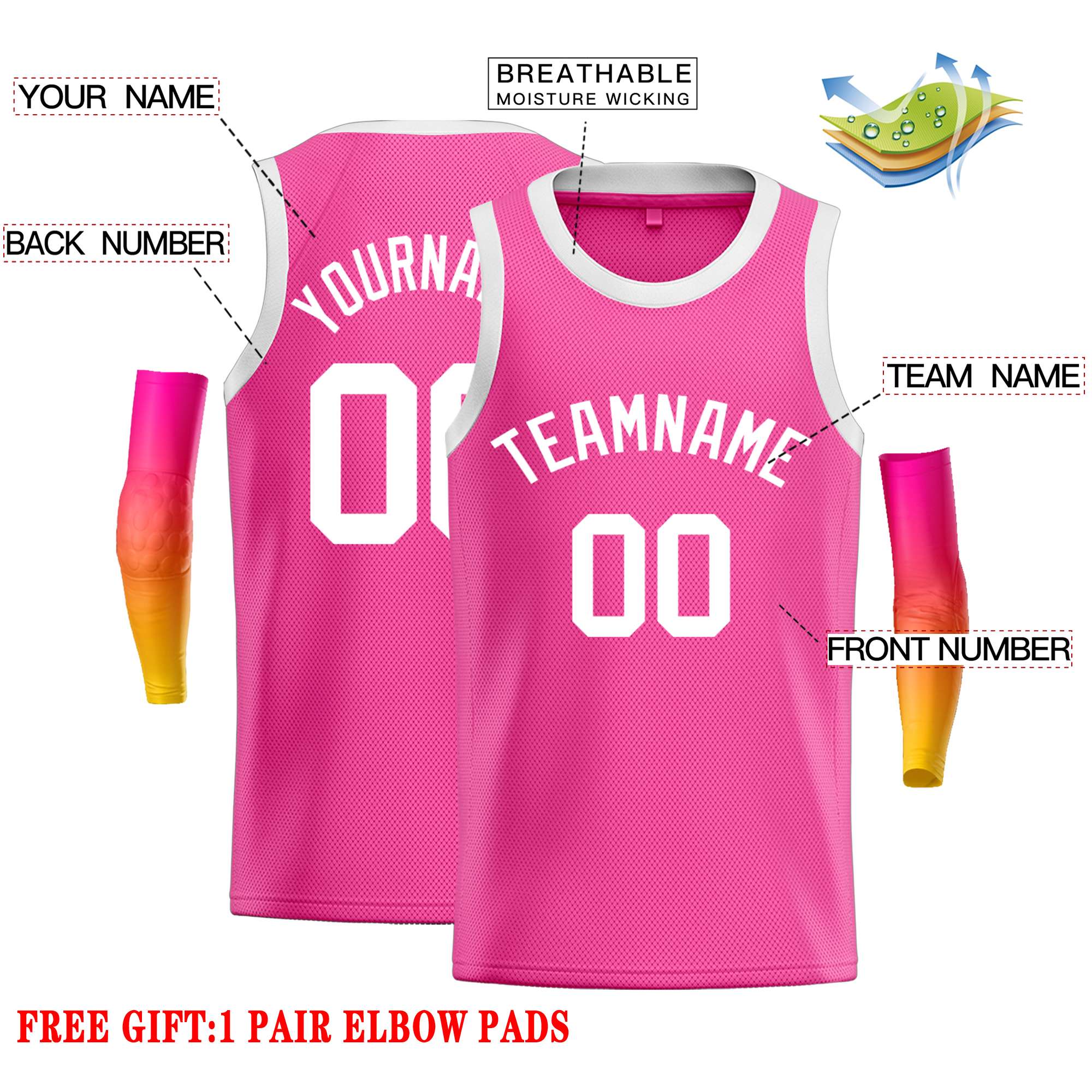 Custom Pink White Classic Tops Casual Basketball Jersey