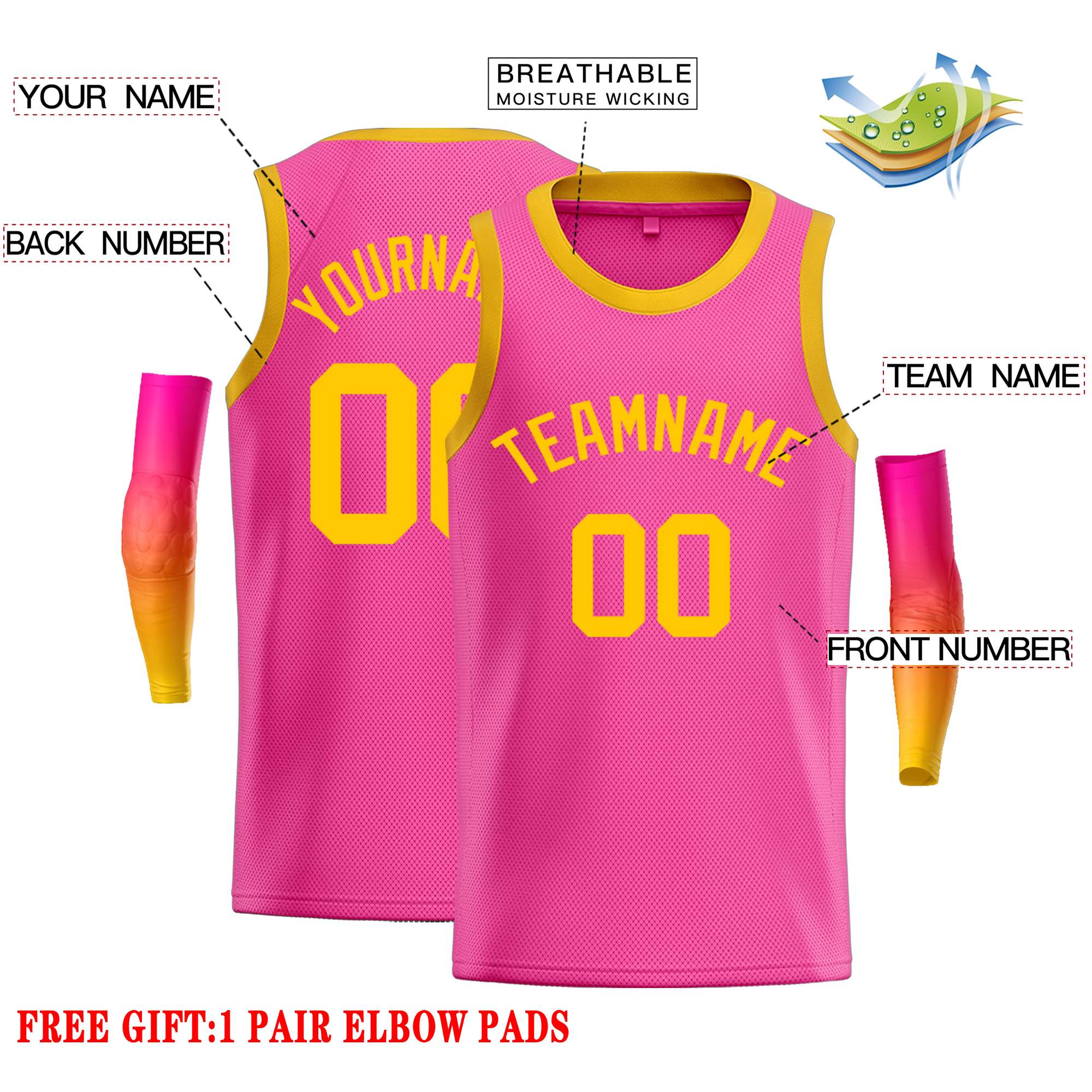 Custom Pink Yellow Classic Tops Casual Basketball Jersey