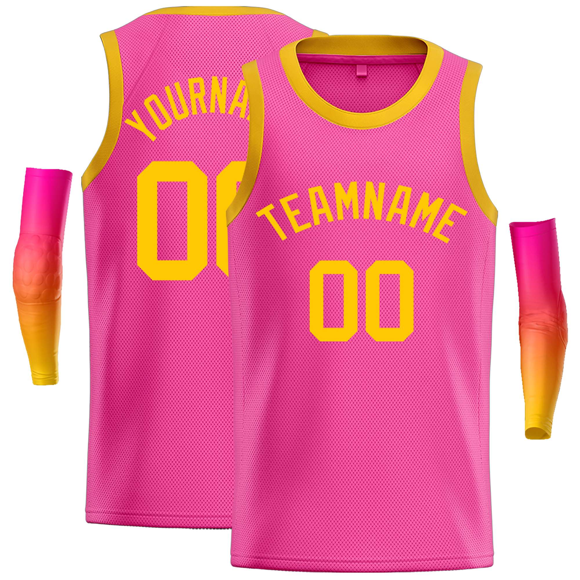 Maillot de basket-ball décontracté, haut classique jaune rose personnalisé