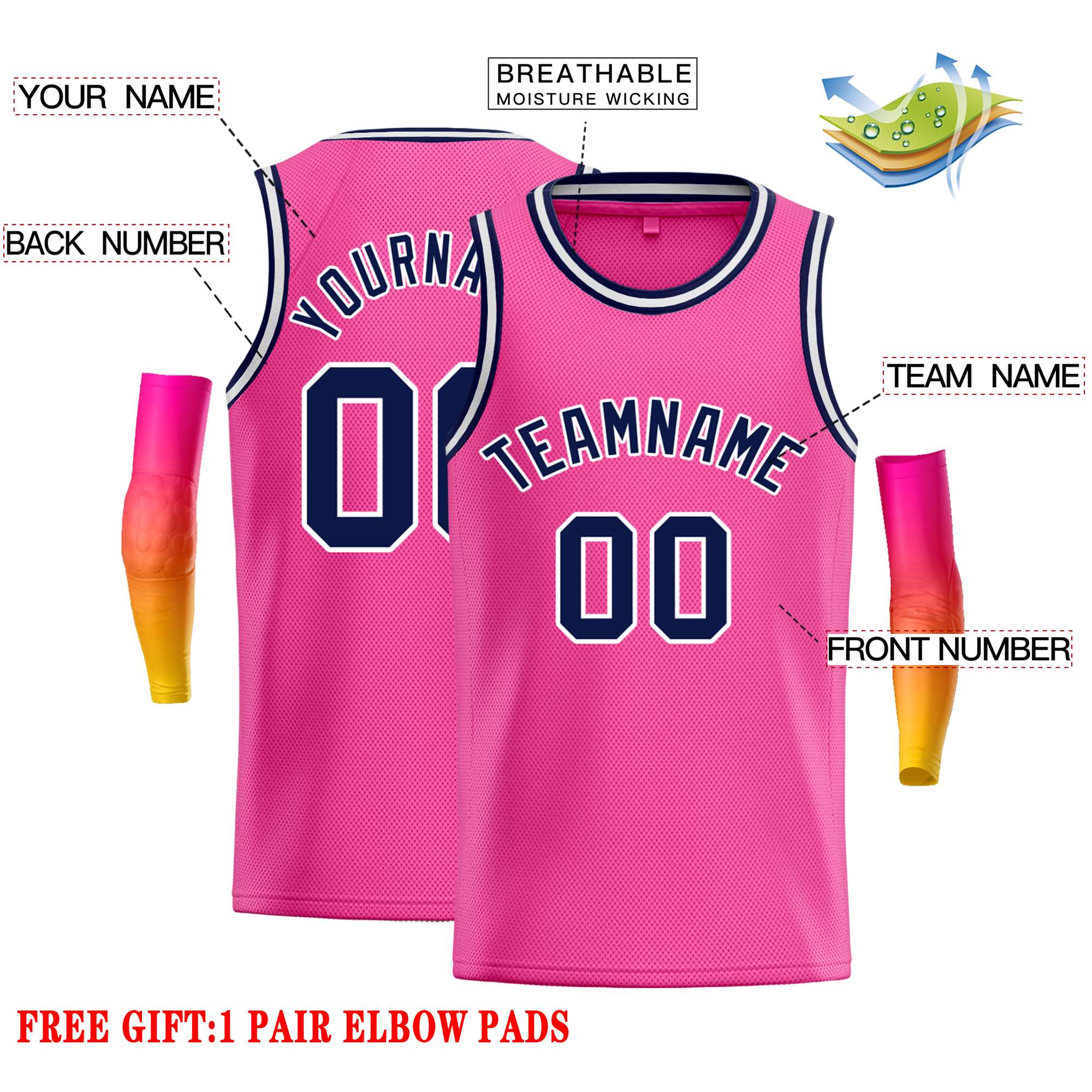 Custom Pink Navy-White Classic Tops Casual Basketball Jersey