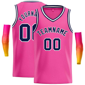 Custom Pink Navy-White Classic Tops Men Casual Basketball Jersey