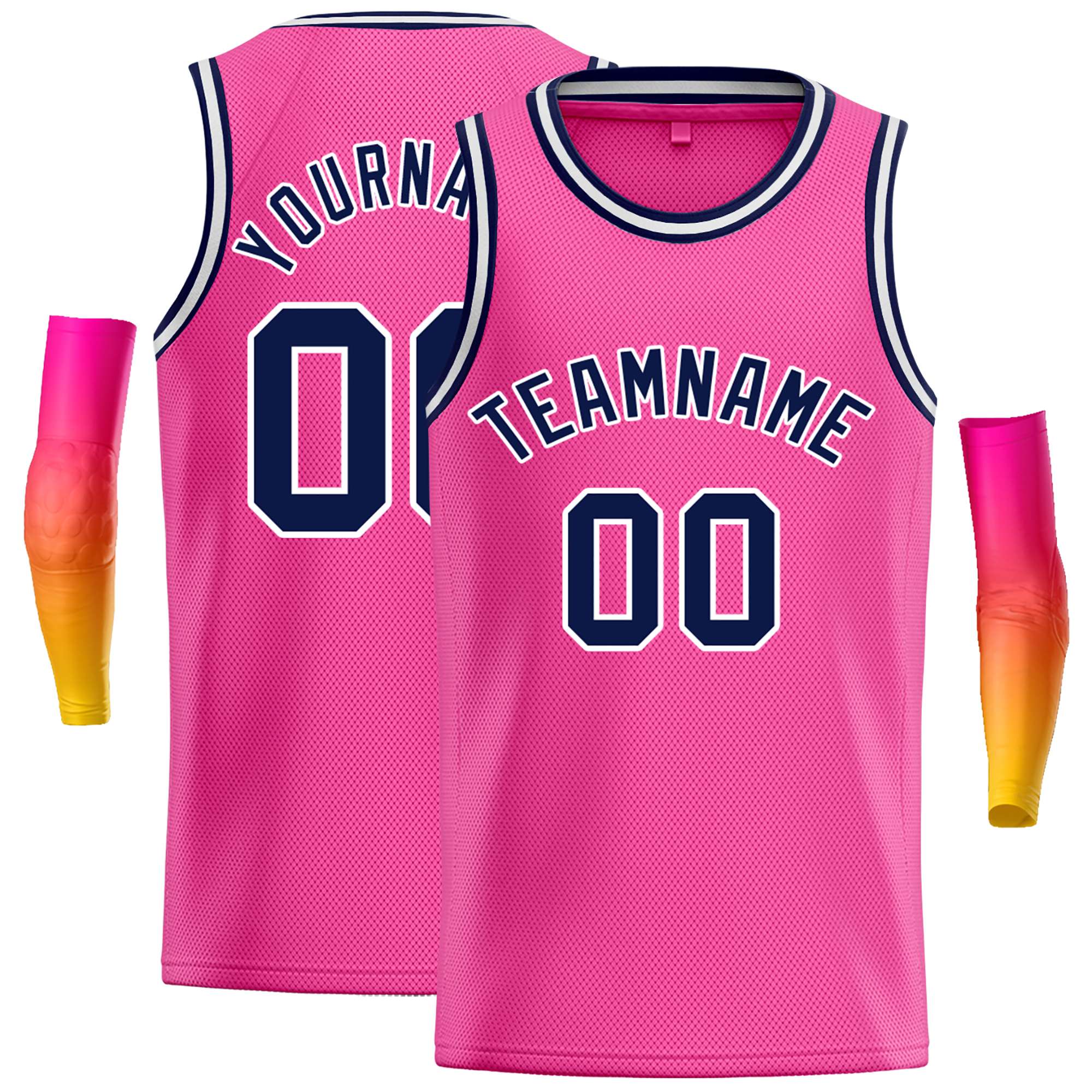 Custom Pink Navy-White Classic Tops Casual Basketball Jersey