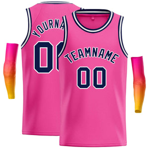 Maillot de basket-ball décontracté, haut classique rose marine-blanc personnalisé