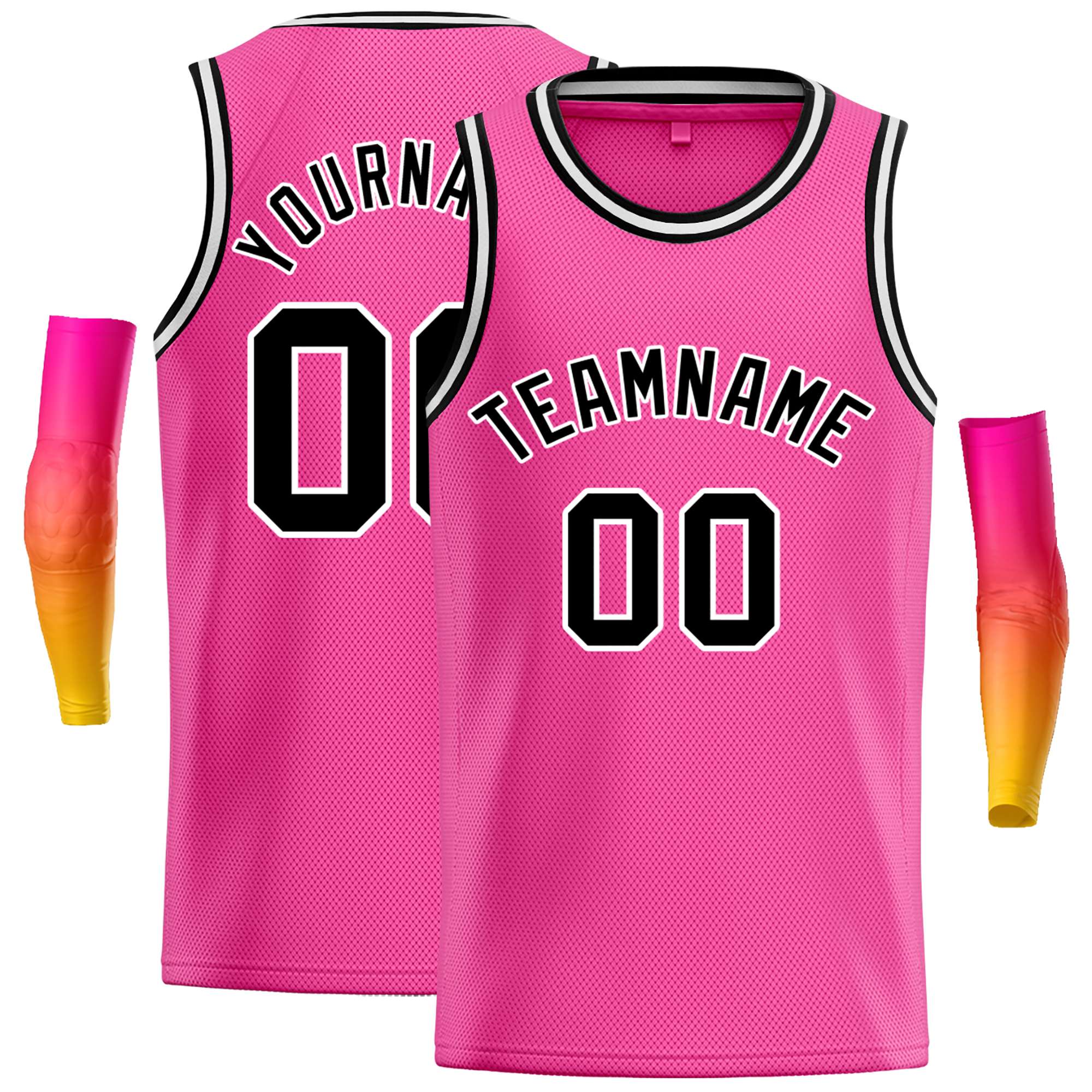 Custom Pink Black-White Classic Tops Casual Basketball Jersey