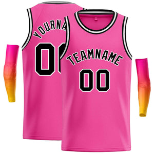 Maillot de basket-ball décontracté, haut classique rose noir-blanc personnalisé