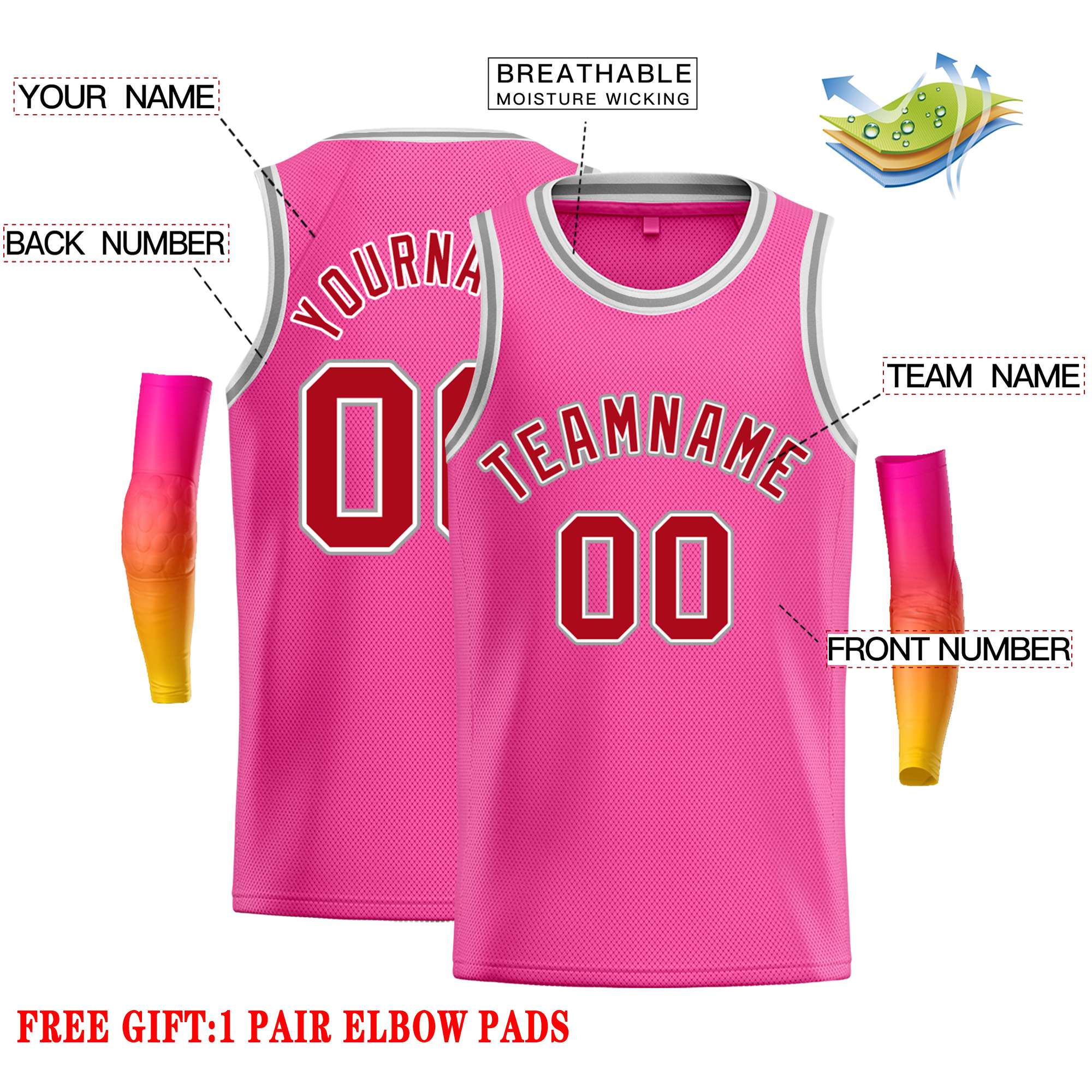 Custom Pink Red-White Classic Tops Casual Basketball Jersey