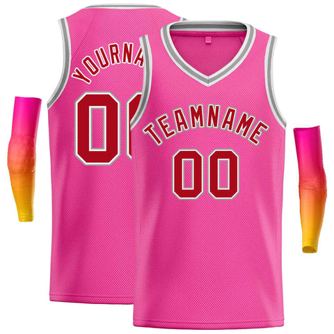 Custom Pink Red-White Classic Tops Men Casual Basketball Jersey
