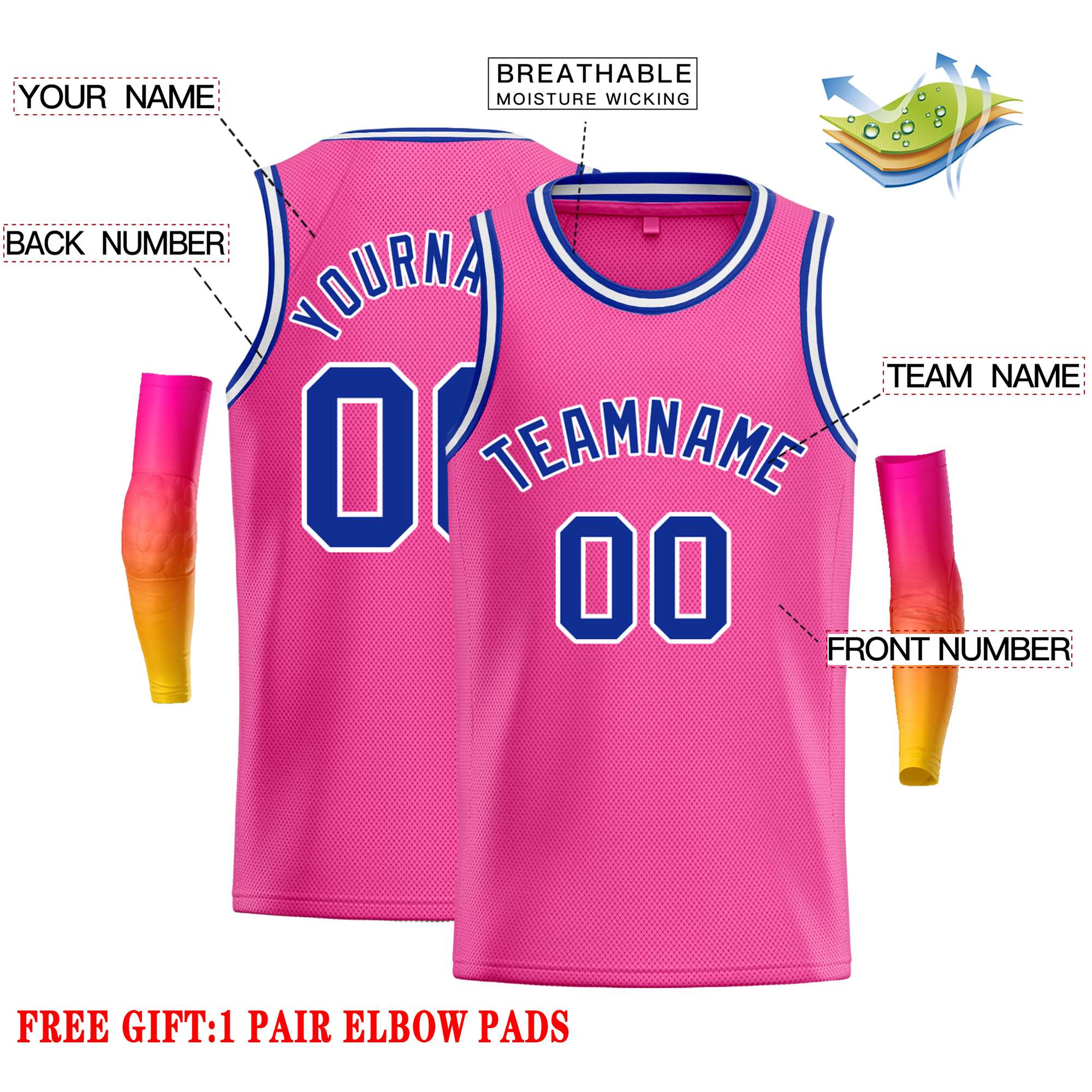 Custom Pink Royal-White Classic Tops Casual Basketball Jersey