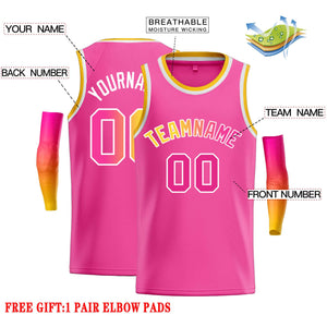 Custom Pink Yellow-White Classic Tops Casual Basketball Jersey