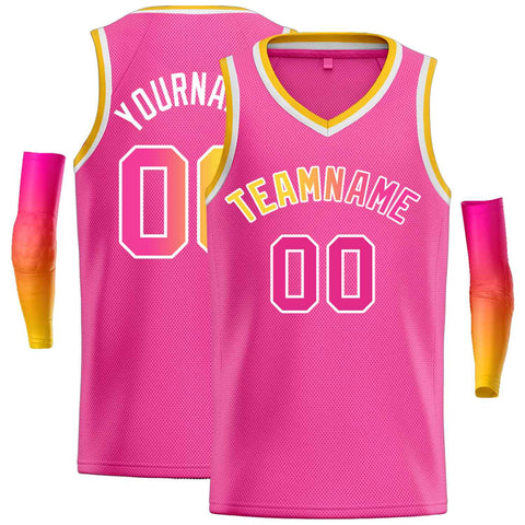 Custom Pink White Classic Tops Men Casual Basketball Jersey