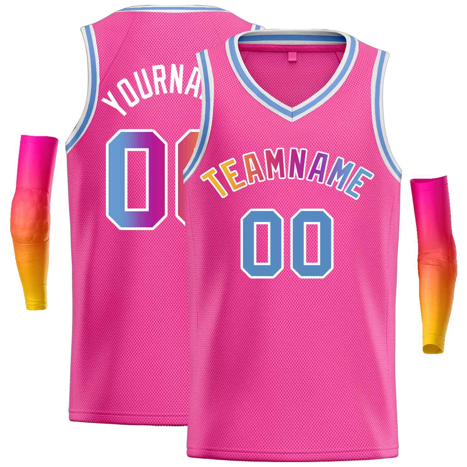 Maillot de basket-ball décontracté pour hommes, haut classique rose poudre bleu-blanc personnalisé