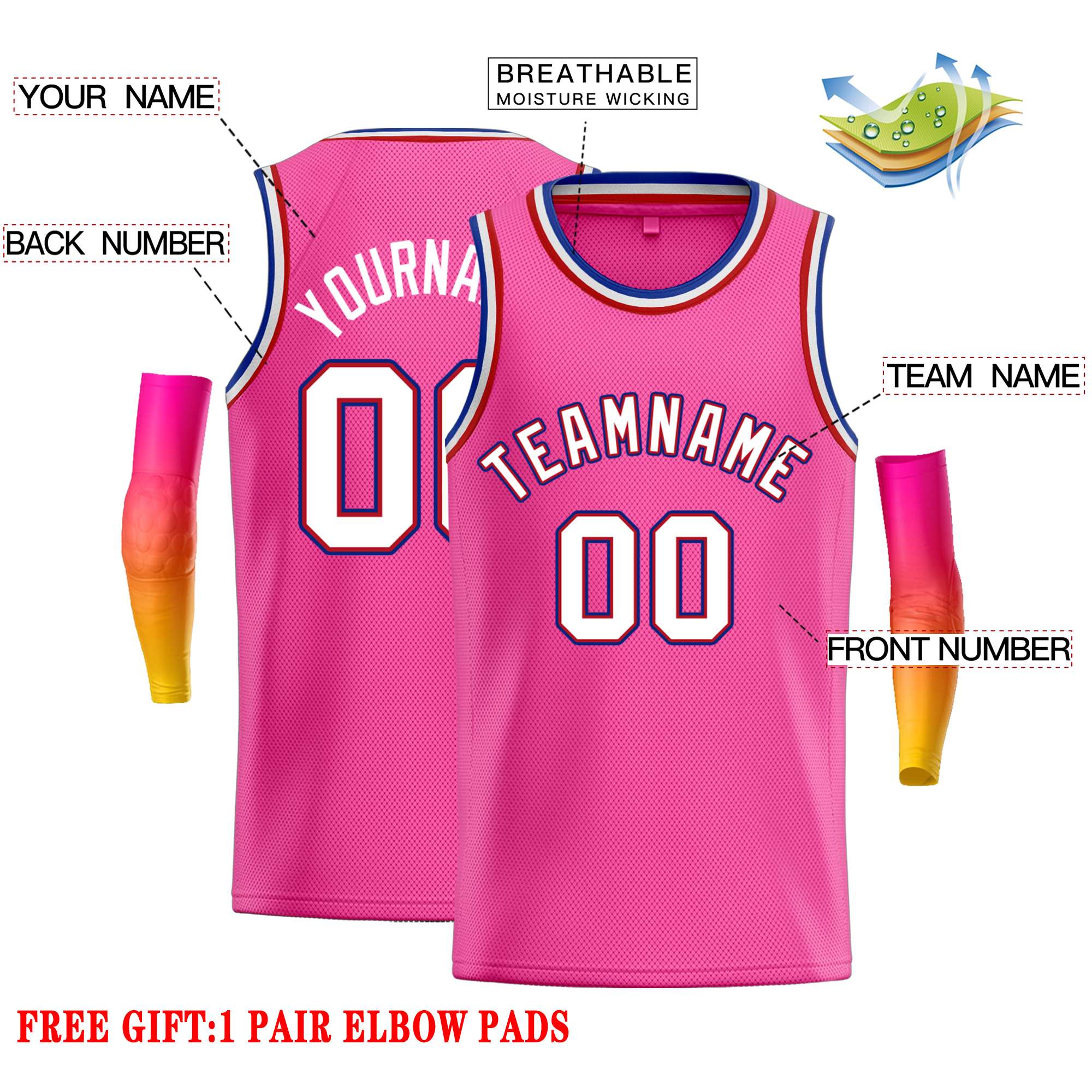 Custom Pink White-Red Classic Tops Casual Basketball Jersey