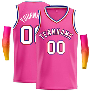 Maillot de basket-ball décontracté pour hommes, haut classique rose blanc-marron personnalisé