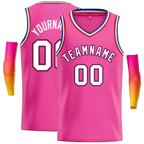 Custom Pink White-Maroon Classic Tops Men Casual Basketball Jersey