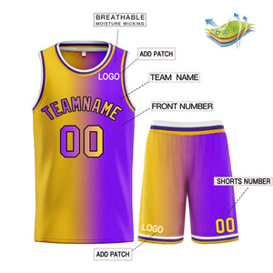 Custom Yellow Purple-Black Bull Gradient Fashion Sets Basketball Jersey