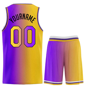 Custom Yellow Purple-Black Bull Gradient Fashion Sets Basketball Jersey