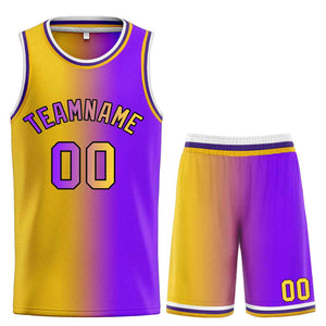 Custom Yellow Purple-Black Bull Gradient Fashion Sets Basketball Jersey