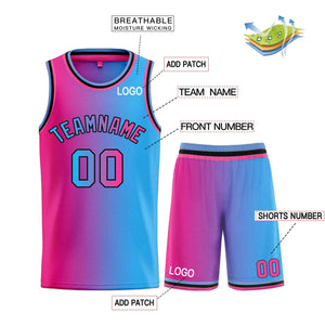 Maillot de basket-ball personnalisé, ensemble de mode dégradé de taureau bleu clair rose-noir