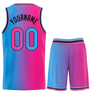 Maillot de basket-ball personnalisé, ensemble de mode dégradé de taureau bleu clair rose-noir