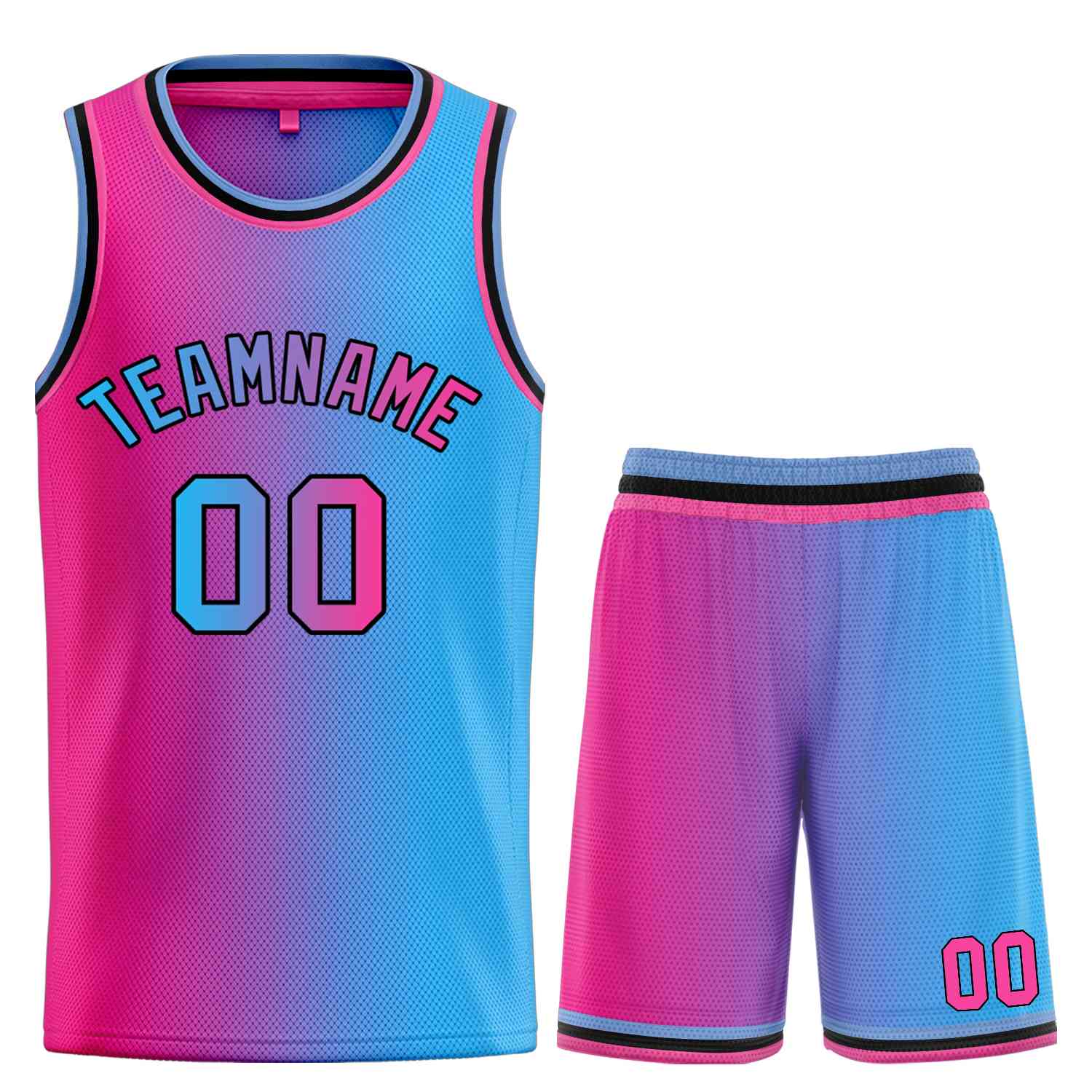 Maillot de basket-ball personnalisé, ensemble de mode dégradé de taureau bleu clair rose-noir