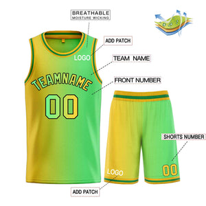 Custom Yellow Green-Black Bull Gradient Fashion Sets Basketball Jersey