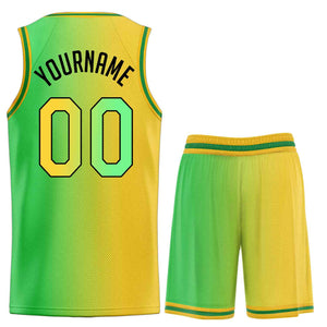 Maillot de basket-ball personnalisé, ensemble de mode dégradé de taureau jaune vert-noir