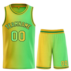 Custom Yellow Green-Black Bull Gradient Fashion Sets Basketball Jersey