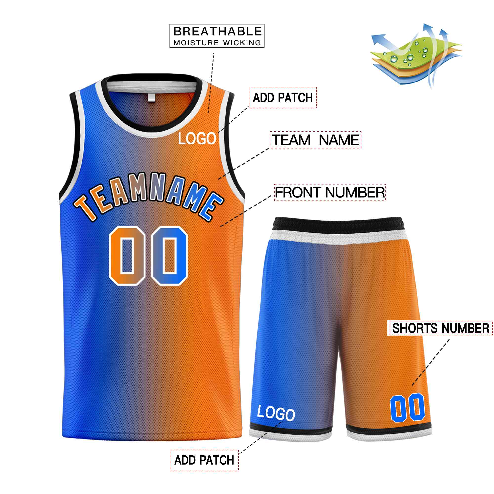 Custom Orange Royal-Black Bull Gradient Fashion Sets Basketball Jersey