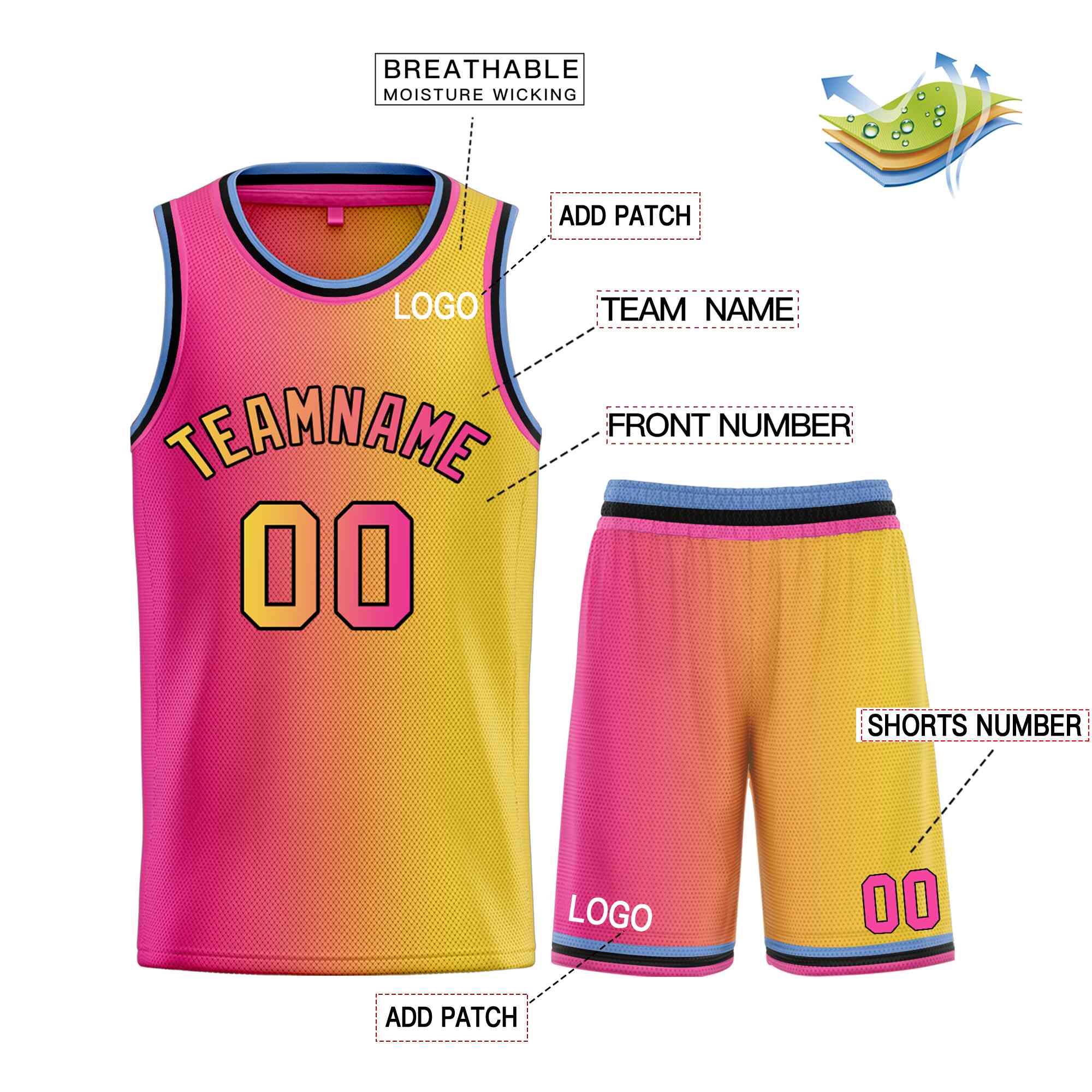 Custom Yellow Pink-Black Bull Gradient Fashion Sets Basketball Jersey