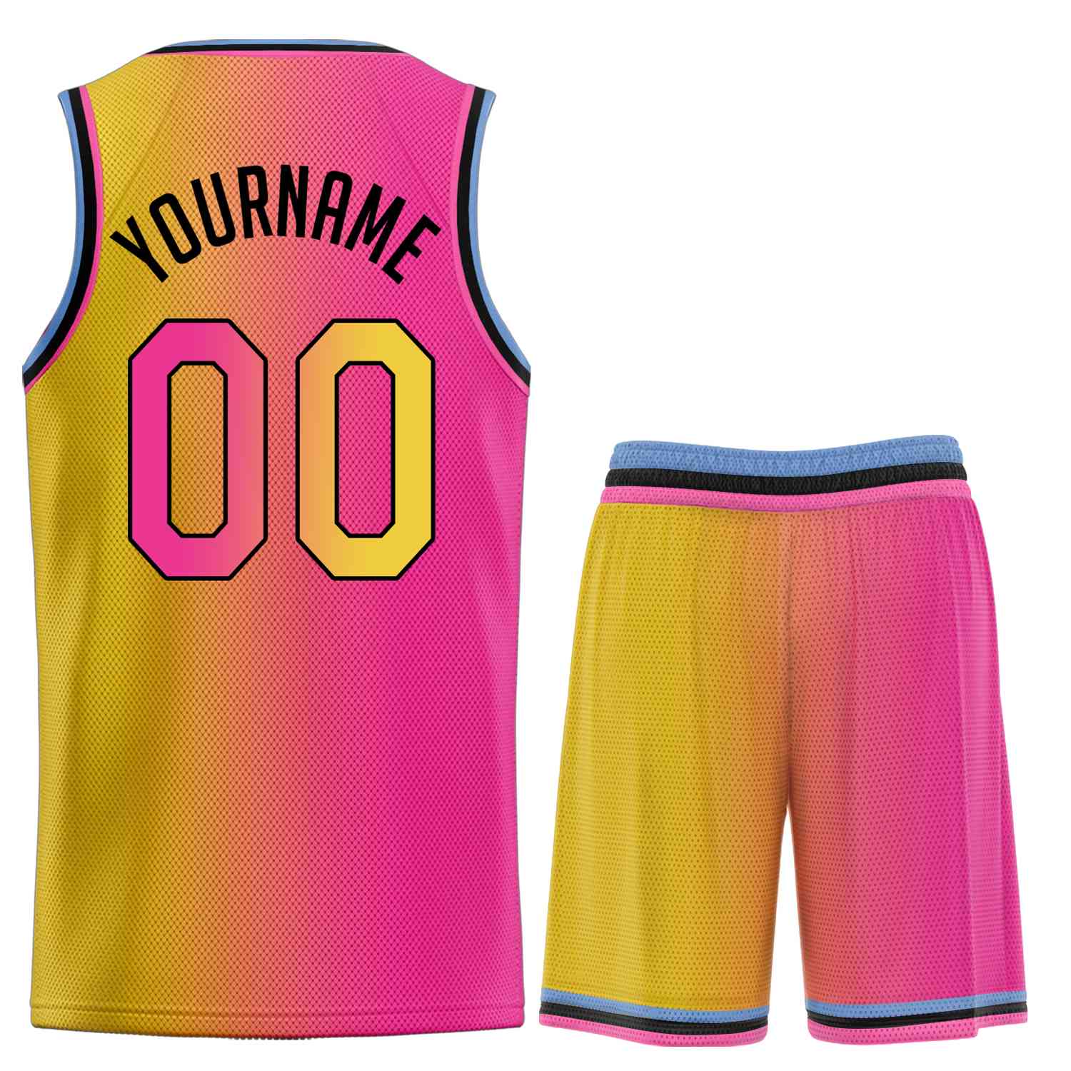 Custom Yellow Pink-Black Bull Gradient Fashion Sets Basketball Jersey