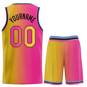 Maillot de basket-ball personnalisé, ensemble de mode dégradé de taureau jaune rose-noir